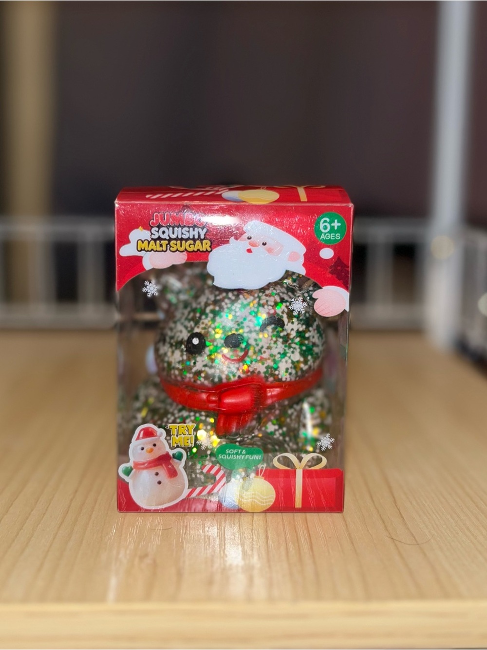 Squishy Malt Sugar Holiday Bear Toy - Glitter Green with Red Scarf